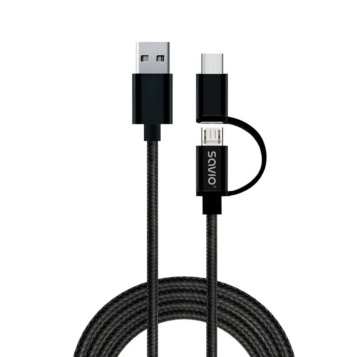 Cablu USB la Micro USB și USB C Savio CL-128 Negru 1 m
